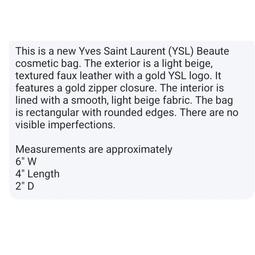 New Yves Saint Laurent Beige Cosmetic Bag Pouch Makeup Small - Picture 10 of 10